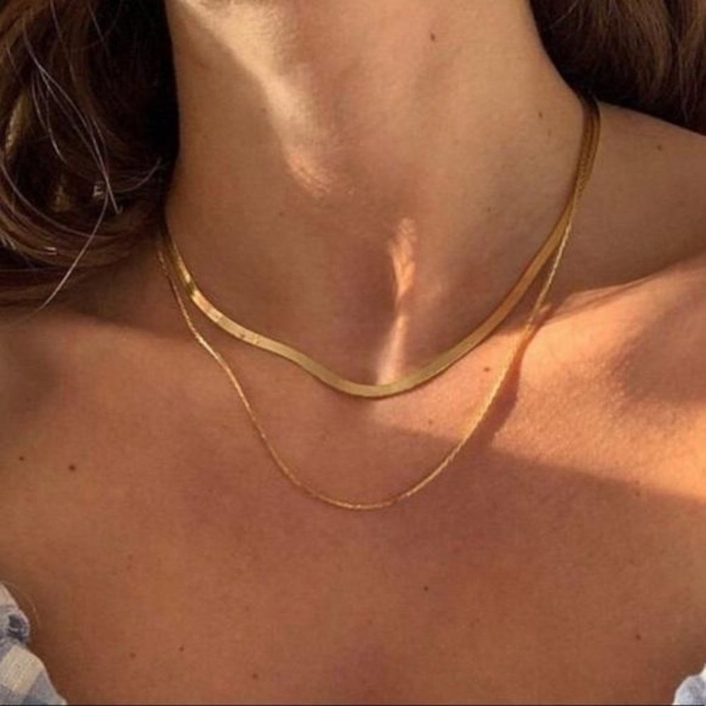 NEW 18K Gold Double Layer Snake Chain Necklace, nice Necklace, cute Necklace